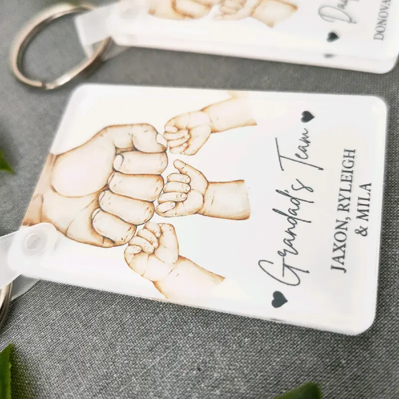 Personalized Acrylic Keychain - Daddy's Team Fist Bump Keyring - Father's Day Gift for Dad, Grandpa, Husband 3