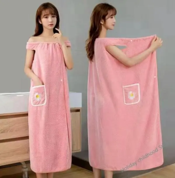 Women's Pockets Bathrobe Bath Towel Wrap, Absorbent Skirt for Sauna Spa Shower, Suitable for Home, Swimming, and Beach