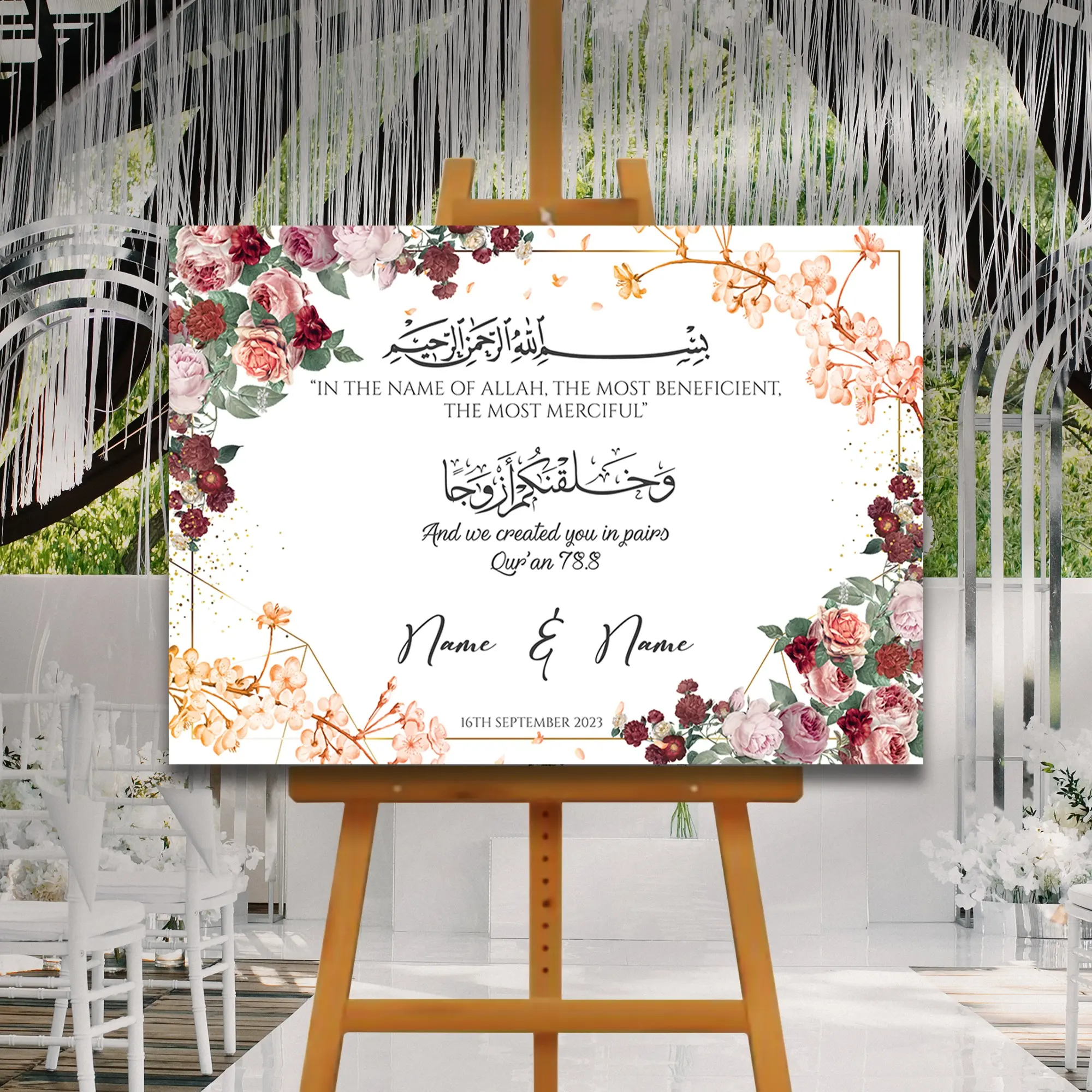 Nikkah Wedding Welcome Sign, Personalised Nikkah, Nikah Sign, Islamic Wedding Sign, Islamic Art, Nikah Welcome, Walima Sign, Floral Islamic