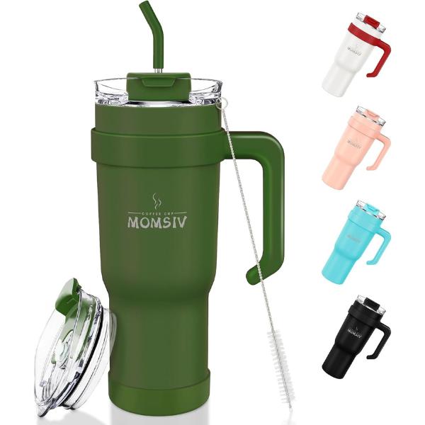 Product Introduction of 40oz Tumbler with Handle and Straw, Large Capacity 1100ml Stainless Steel Leakproof Coffee Cup, Insulated Vacuum Double Wall Travel Mug Water Bottle for Hot and Cold Iced Drink Drinkware Flasks 6