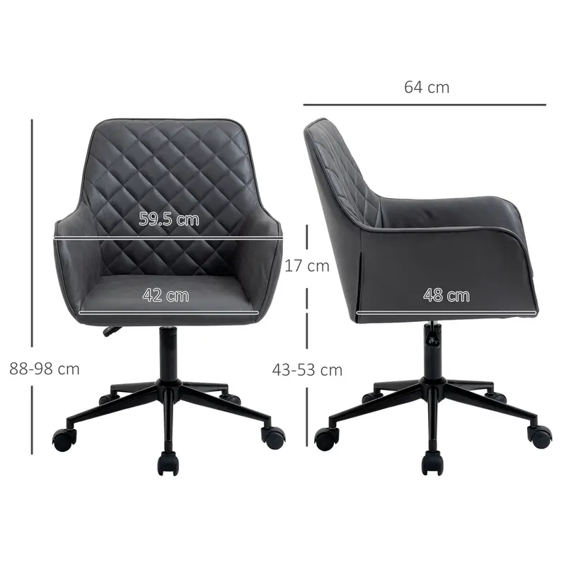 Vinsetto Swivel Office Chair Leather-Feel Fabric Home Study Leisure with Wheels, Grey 2