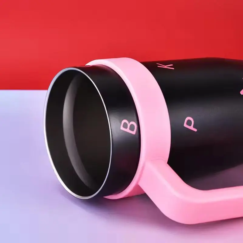 40oz Pink and Black Insulated Tumbler with Handle and Straw - Stainless Steel Leak-Proof Travel Mug, Coffee Cup for Hot and Cold Beverages  Drinkware Flasks Lid Portable Drink Water Bottles glasses Stylish Bottled 1