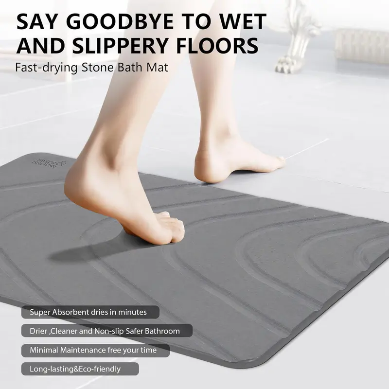 Stone Bath Mat Diatomaceous Earth Bathroom Shower Wudu Floor Mat Non-Slip Super Absorbent Quick Dry Floor Kitchen Anti Mould Antibacterial Natural Easy to Clean 60x39cm 3