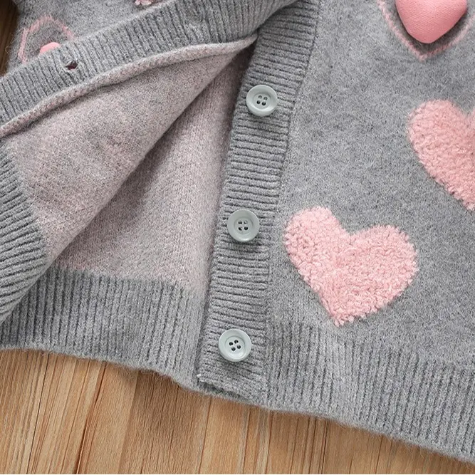 Little Girls Grey Cardigan with Pink Heart Embroidery and Tutu Skirt Set 2pcs for toddler multicoloured plain beautiful kids coord overalls girl h and m knit cute matching pink plain 2 5