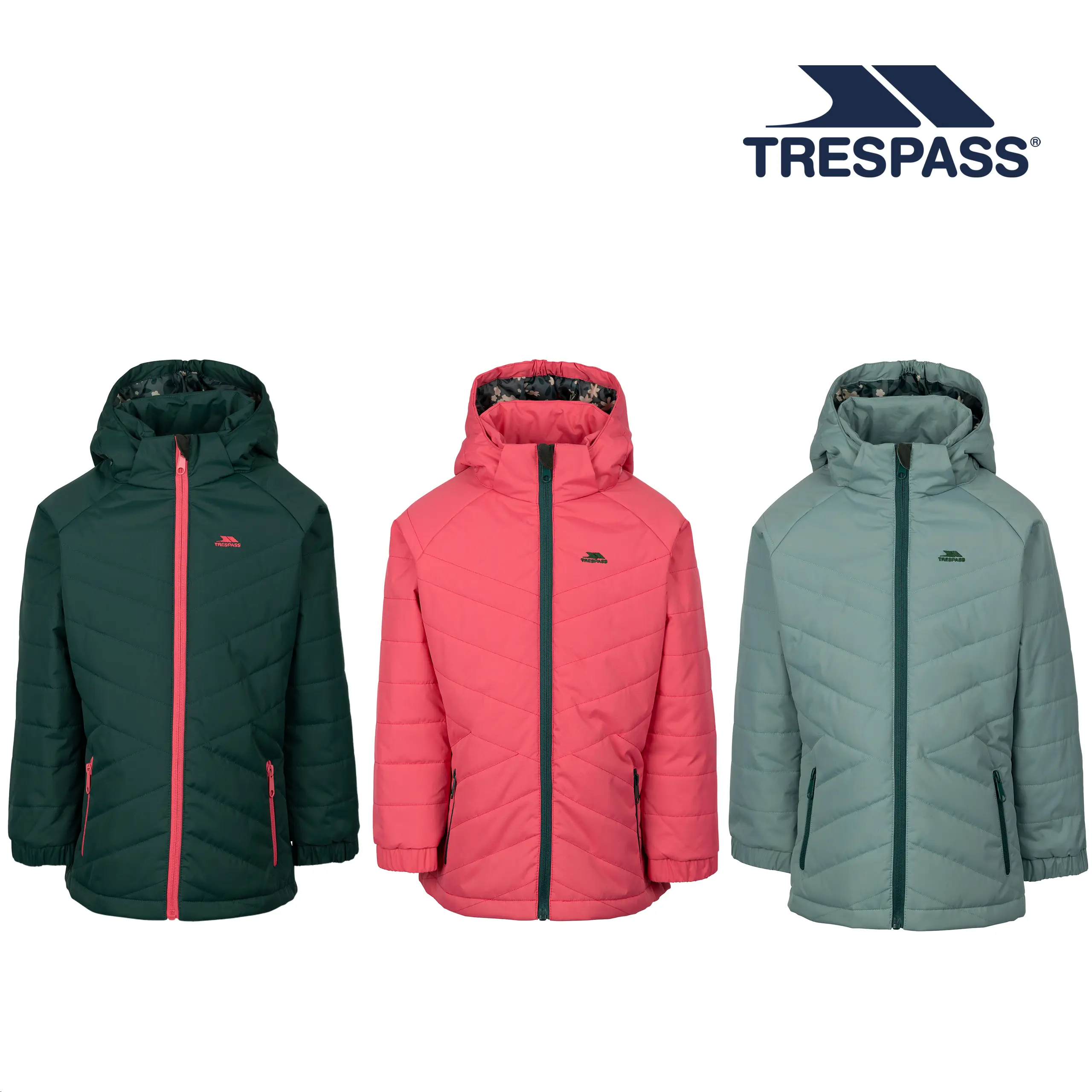 Trespass Kids Quilted Casual Jacket with Printed Lining Hooded Padded Coat Andee