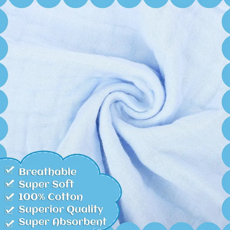 8 Pack Muslin Cloths for Baby, 12x12 Inch Muslin Squares Soft Burp Cloths 6 Layers Cotton Newborn Hand Washcloths Baby Wash Cloths Reusable Baby Towels(Blue) 4