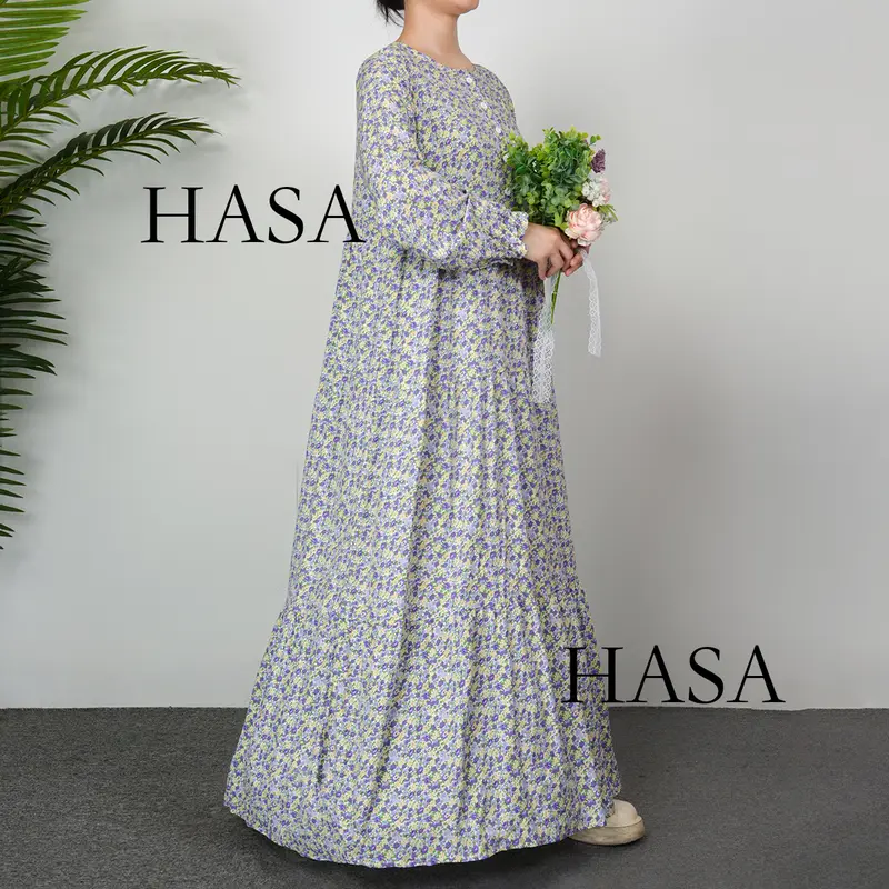 HS0620 HASA SERIES Rayon Long Dress Flower Design plain minimalist 6