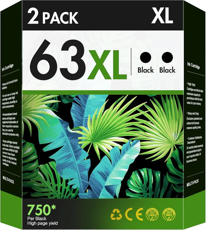 TRAHOO-63XL Black Ink Cartridge Replacement for HP Ink 63 63XL Black Ink 63XL Ink Cartridges Combo Pack Works with DeskJet 1112, 2100 Series, 3600 Envy 4500 OfficeJet 3800 4600 5200 Series F6U62AN, 2 0