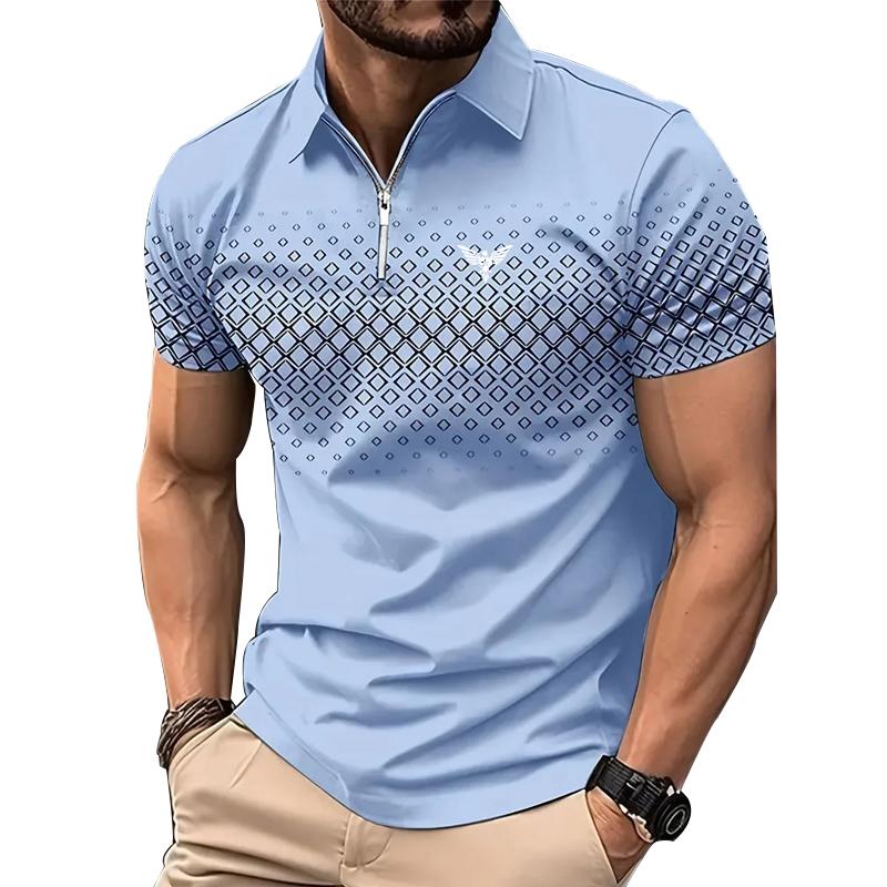 Men Personality Summer Fashion Sport Short Sleeve Casual Lapel Zipper Polo Shirt Men Print Polyester Quick Drying Polo Shirt Top 4
