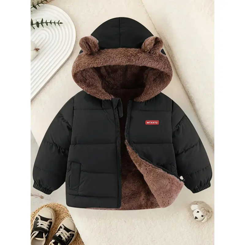 Youngsters' Reversible Fleece-Lined Hooded Jacket - Warm, Windproof Winter Coat for Boys & Girls, Casual Solid Color with Zip Detail 6