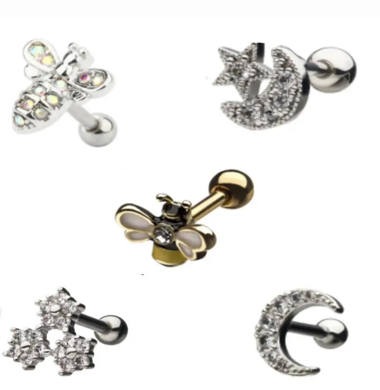 VARIOUS DESIGNS - Barbell Cartilage / Tragus Piercing / Helix | 316L Surgical Steel - Clear Crystal | 16 Gauge (1.2mm) or 18 Gauge (1.0mm) Thickness, 6 / 8mm bar length, 3mm ball diameter. 0
