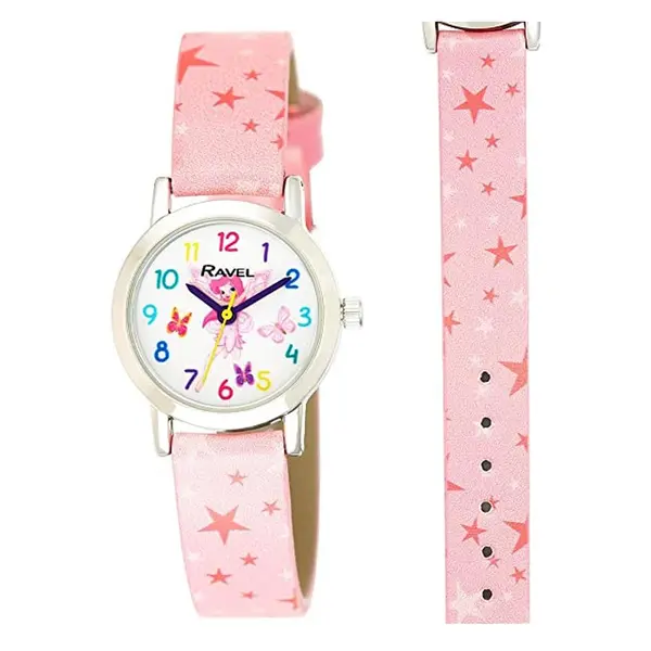 Ravel Children's Fairy Dial With Pink Stars Strap Watch - R1810.4 0