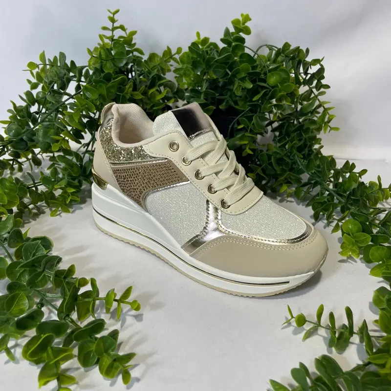 Women’s Wedge Bling Trainer - YD916, Comfortable Walking Shoes - Closed 5