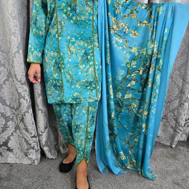 3 PC Marina Suit with Shawl- Kameez and Tulip Shalwar- Traditional Pakistani Suits 2