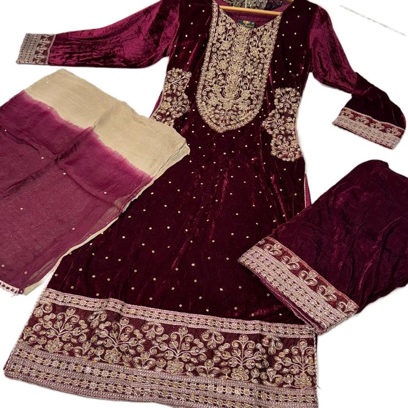 7 Colours ZIVA Pocket Winter Korean velvet design salwar kameez 3 piece Pakistani dupatta S-XL Womenswear Dress Traditional Embroidered 2