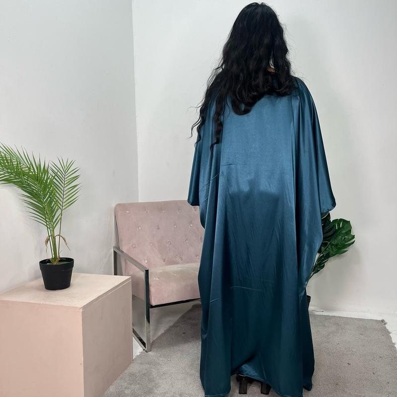 Ladies plain quality satin kaftan dress onesize uk 6-20 abaya lover 2