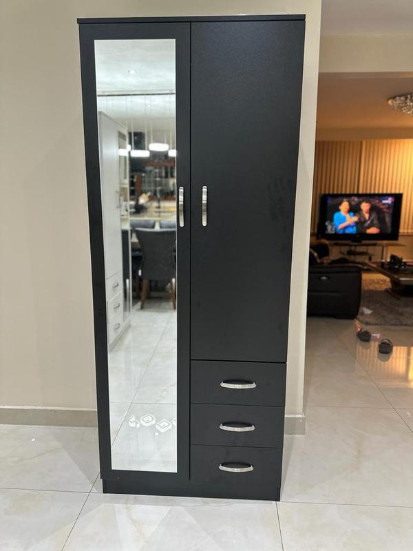 PALAKLOT 2 Door 3 Drawer Full-length Mirror Wardrobe | Modular Cabinet for Space Saving | Ideal Storage Organizer (Black) 4