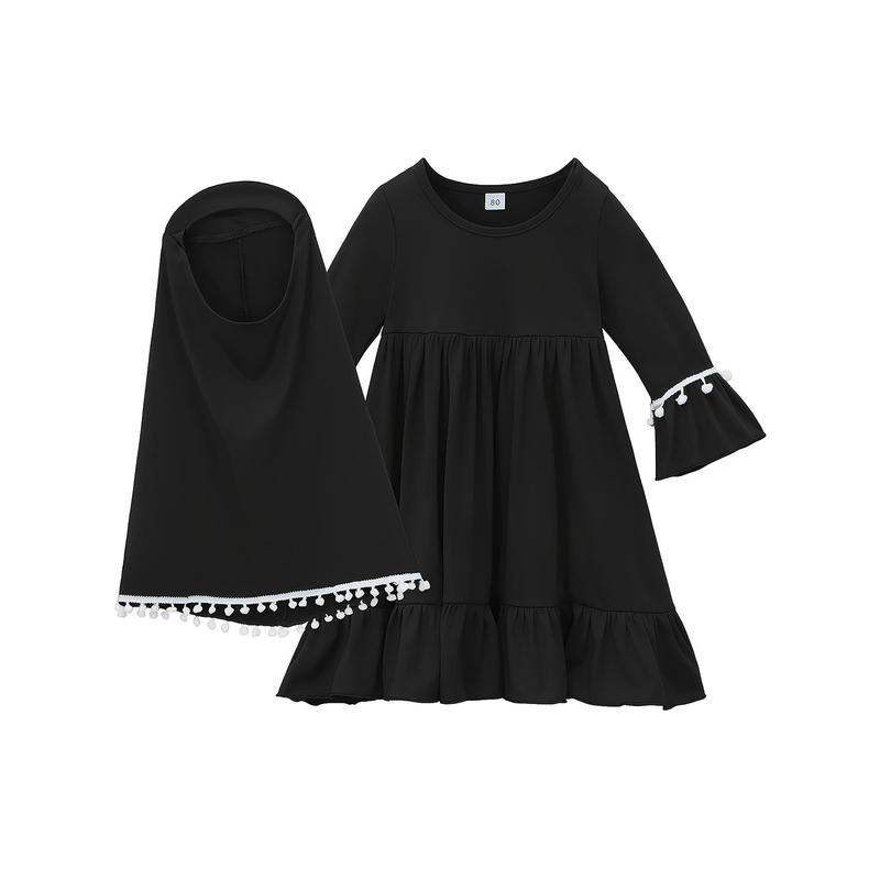 Un traje de primavera y otoño para jóvenes musulmanes de un solo color + un pañuelo para la cabeza 1