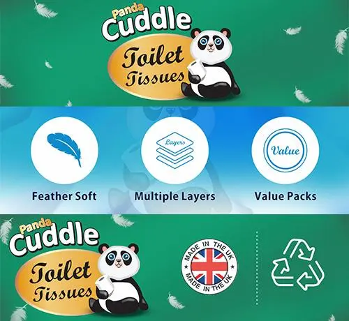 72 Panda Cuddle Unscented Soft Quilted Toilet Rolls- 3 Ply Toilet Tissues 8*9 Pack Classic Soft Blue 6