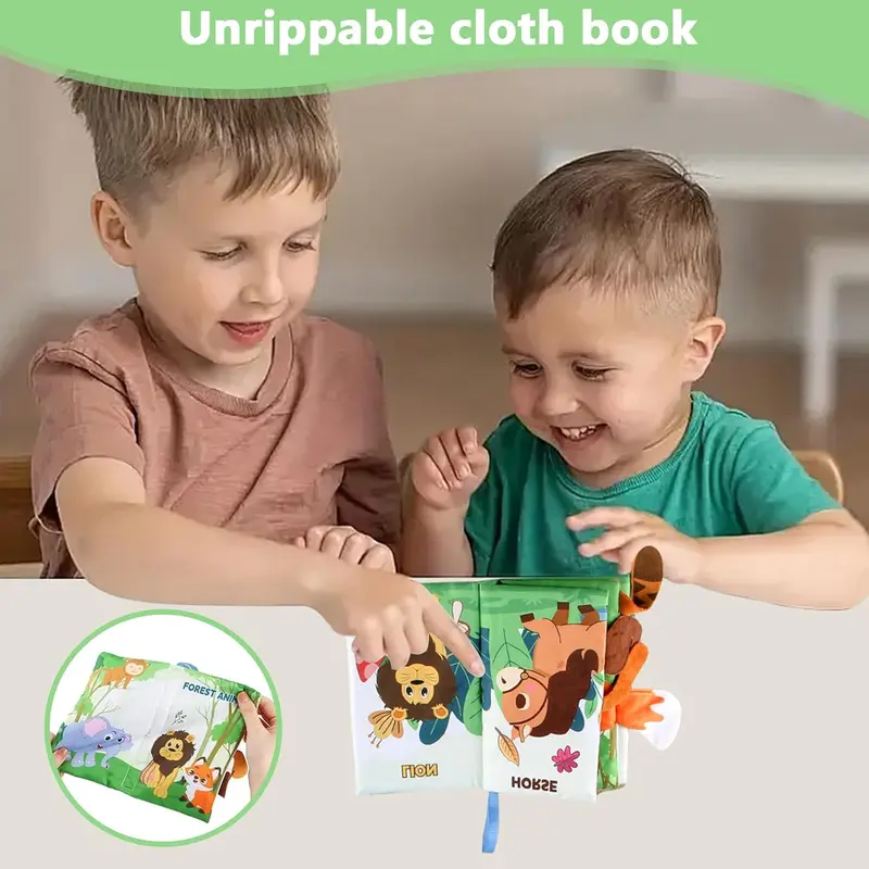 Baby Book Cloth Book Toys Jungle Tails Sensory Book Soft Fabric Crinkle Book Pram Book Early Development Interactive Newborn Gifts for 0 3 6 12 Months Boys Girls 6