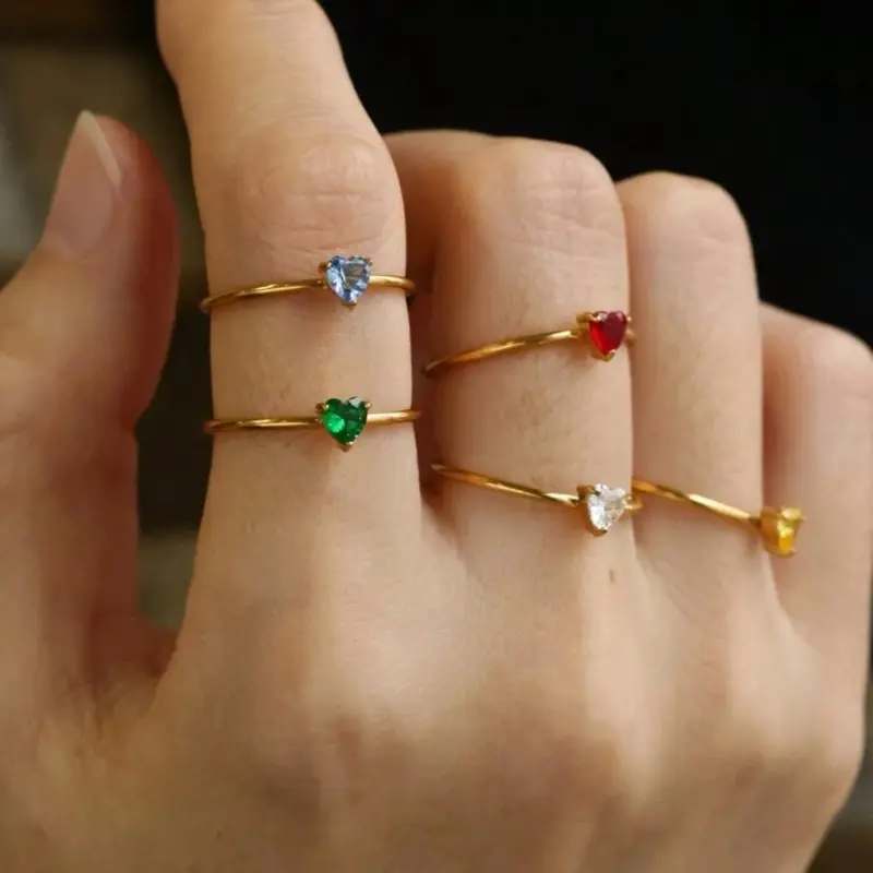 Gold Multicoloured Adjustable Heart Rings (Pick colour below)