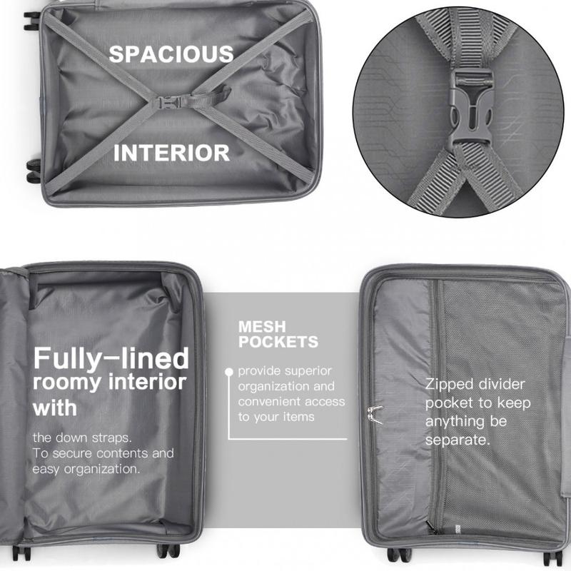 [MissLulu Bags] Bright Candy Design Hard Shell Polypropylene 20''/24''/28'' Suitcase with TSA Lock and 14'' Vanity Case Classic Collection - Grey 5