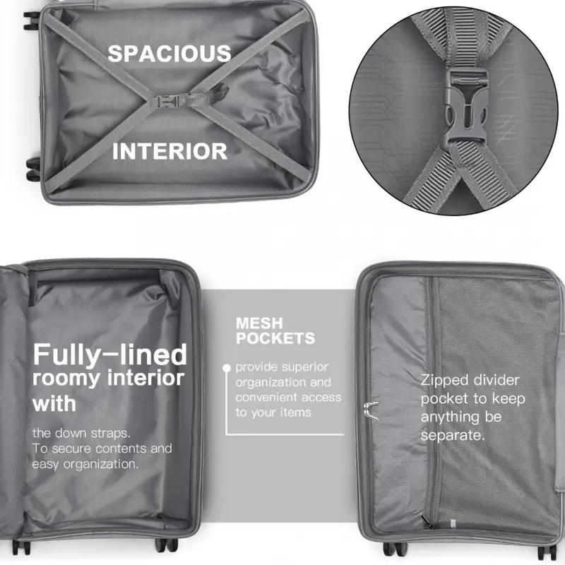 [MissLulu Bags] Bright Candy Design Hard Shell Polypropylene 20''/24''/28'' Suitcase with TSA Lock and 14'' Vanity Case Classic Collection - Grey 5