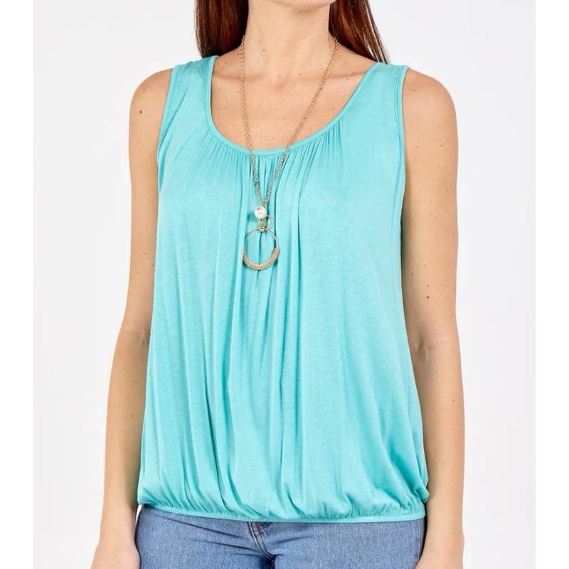Shakira Bubble Hem Vest Top T-shirt Round Neck Sleeveless Elasticated Gathering Top Women’s Comfort Womenswear Basic Clothing   Casual 6