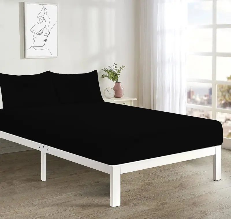 New Percale Flat Sheets 180 Thread Count Easy Care Soft Shrinkage Wrinkle and Fade Resistant Non Iron Fabric Polycotton Flat Bed Sheets (Black, Double) 1