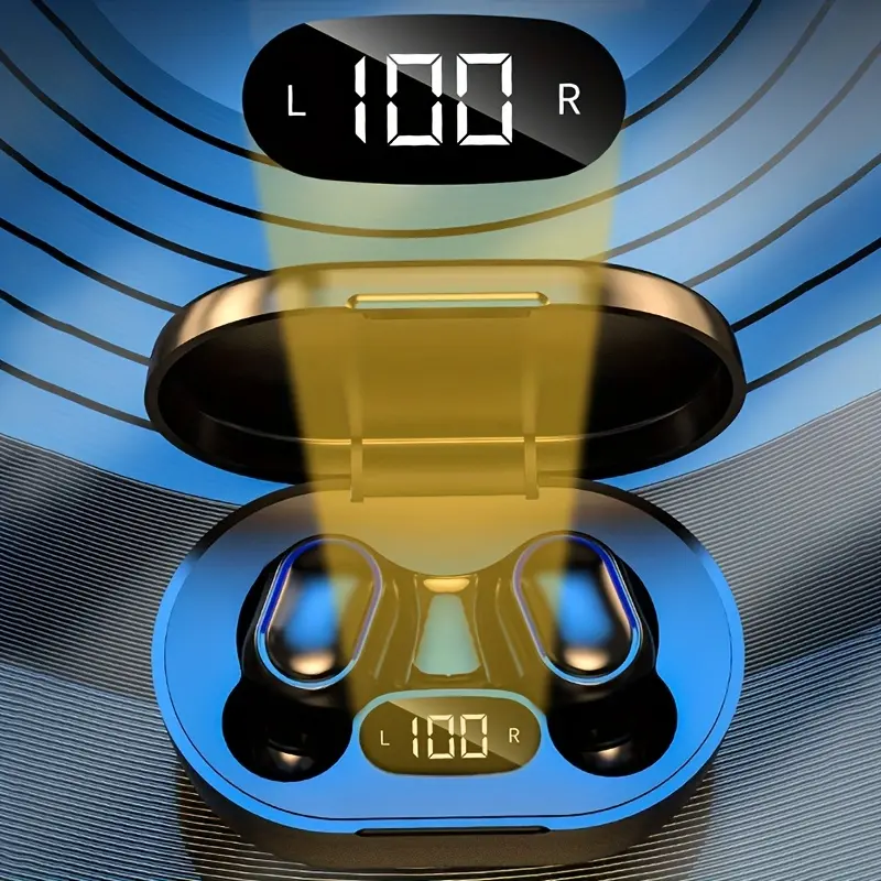 Sleek Black Wireless Earbuds with LED Display - Touch Control In-Ear TWS Headphones, USB-C Charging Case, Ideal for Gaming & Music, Compatible with iOS/Android, Earbuds Wireless 5