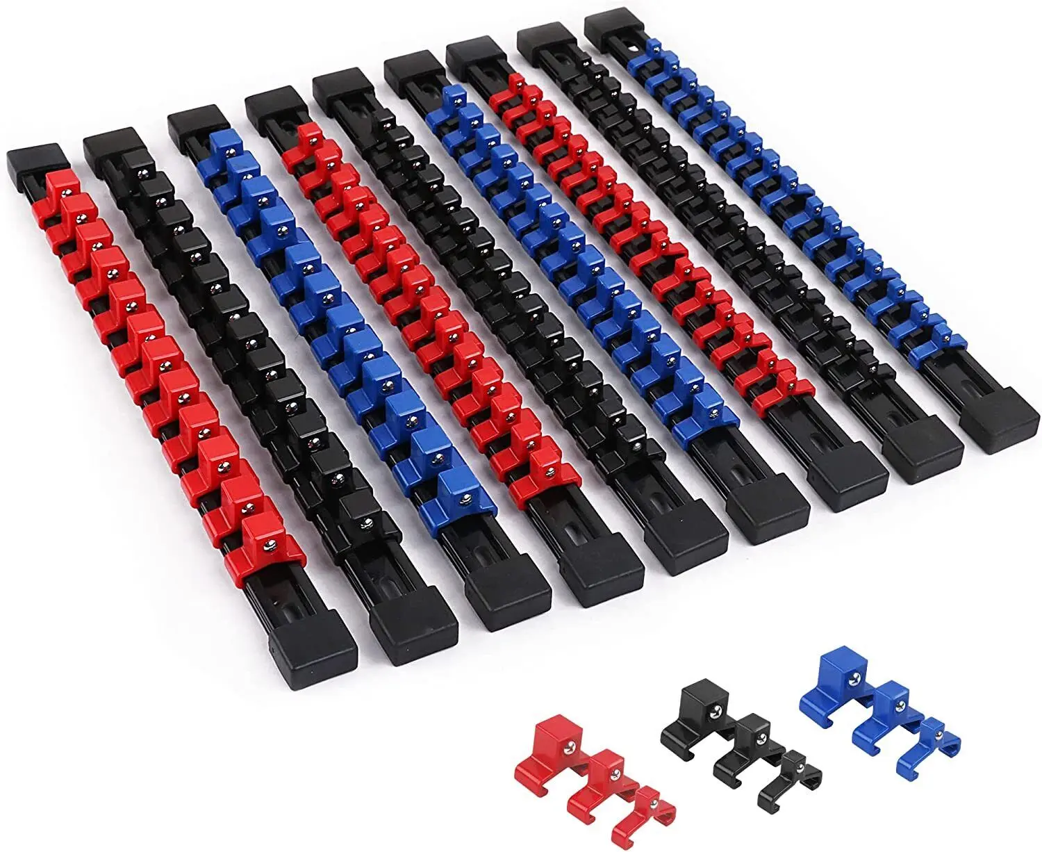 9PCS Socket Rail Storage Holder Organizer Tray Set 1/2" 3/8" 1/4" Wall Mount ABS Racks Garage
