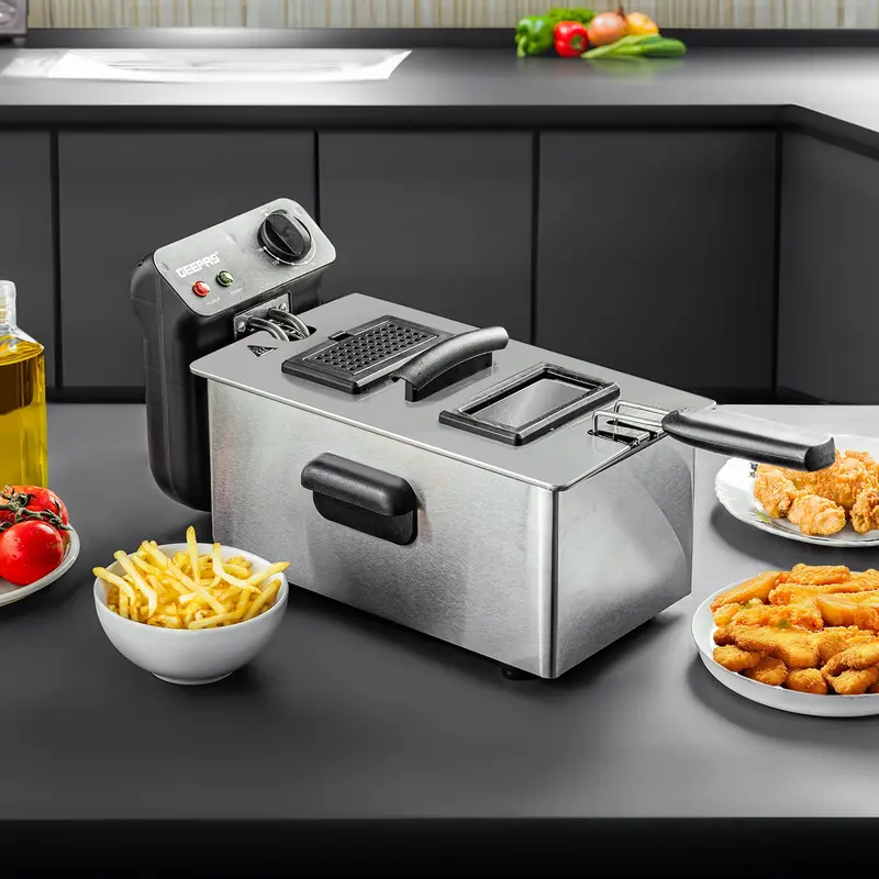 Geepas Deep Fat Chip Fryer 3L Basket Oil Fried Chips Safe Basket Handle Window 1