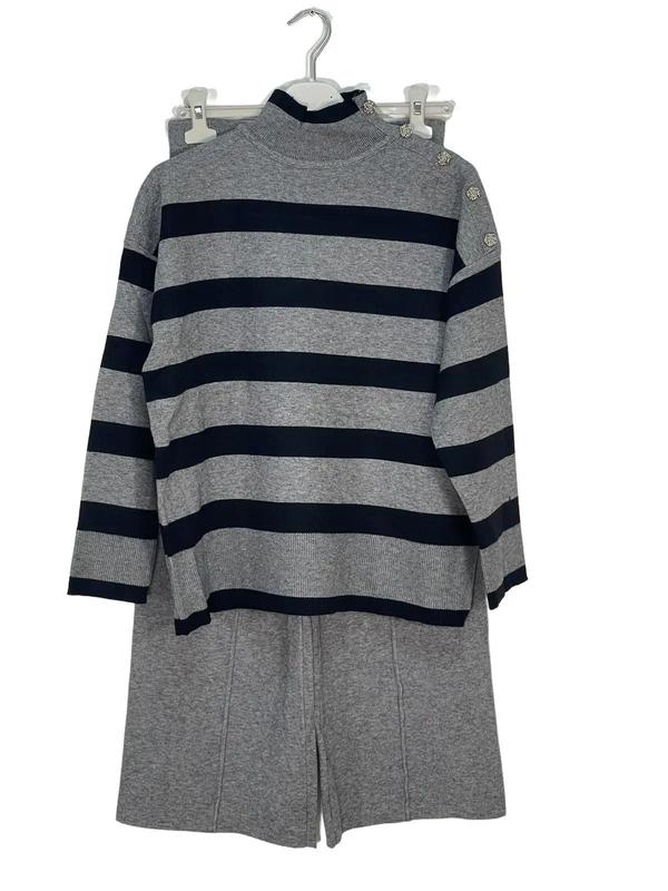 Girls Italian Elegant Knitted Striped Turtle Neck Co-ord 0