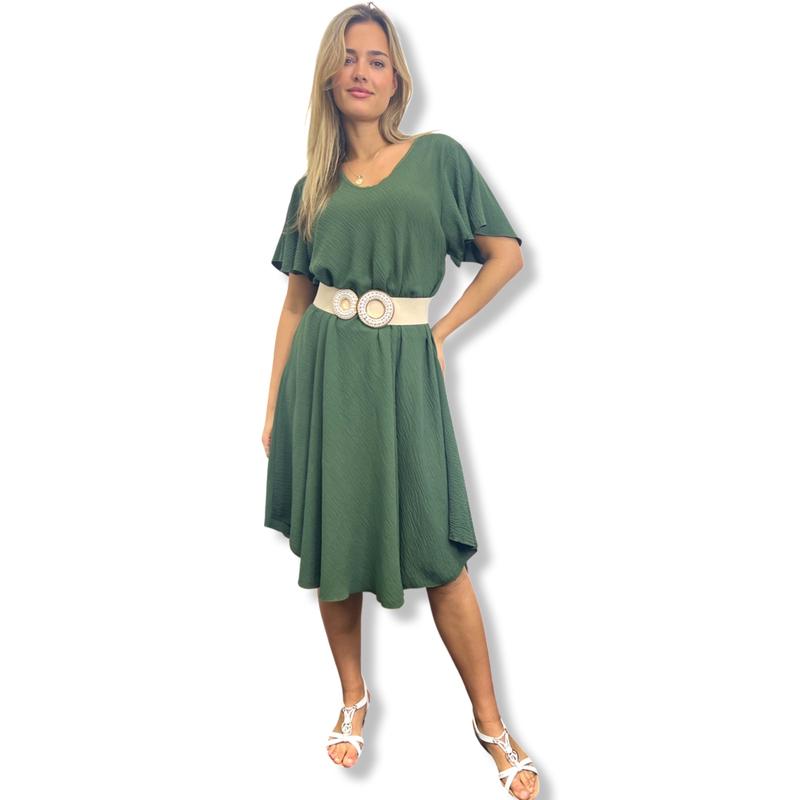 JCUKOUTLET SWING MIDI DRESS LARGE CIRCLE HEM V-NECK FLUTTER SLEEVES LADISE FASHION SUMMER DRESS RELAXING FIT ONE SIZE FITS ALL 10-22 PLUS SIZE MIDI DRESS 5