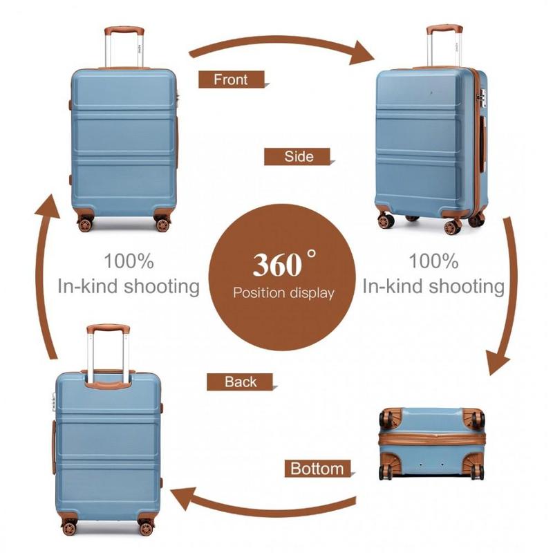 [MissLulu Bags] Sculpted Horizontal Design ABS  20''/24''/28'' Suitcase  with TSA Lock and 12'' Vanity Case - Denim Blue and Brown 2