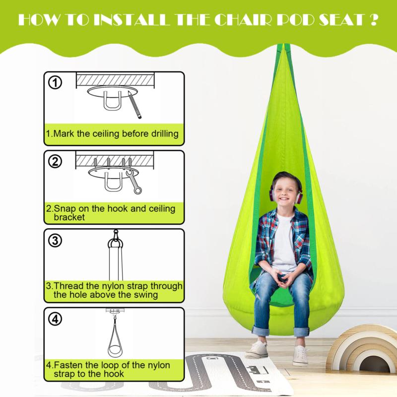 Kids Sensory Swing Indoor Oudoor Children Hammock Pod Swing w/ Inflatable Pillow 4