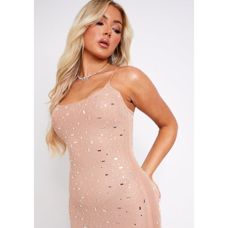 Louisa Nude Rhinestone Embellished Mesh Maxi Dress 1