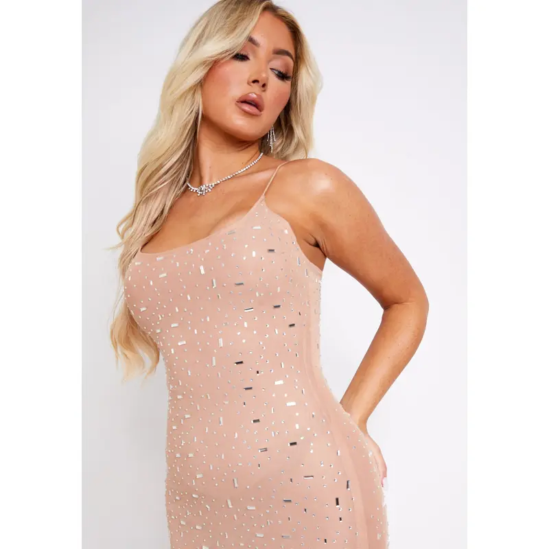 Louisa Nude Rhinestone Embellished Mesh Maxi Dress 1