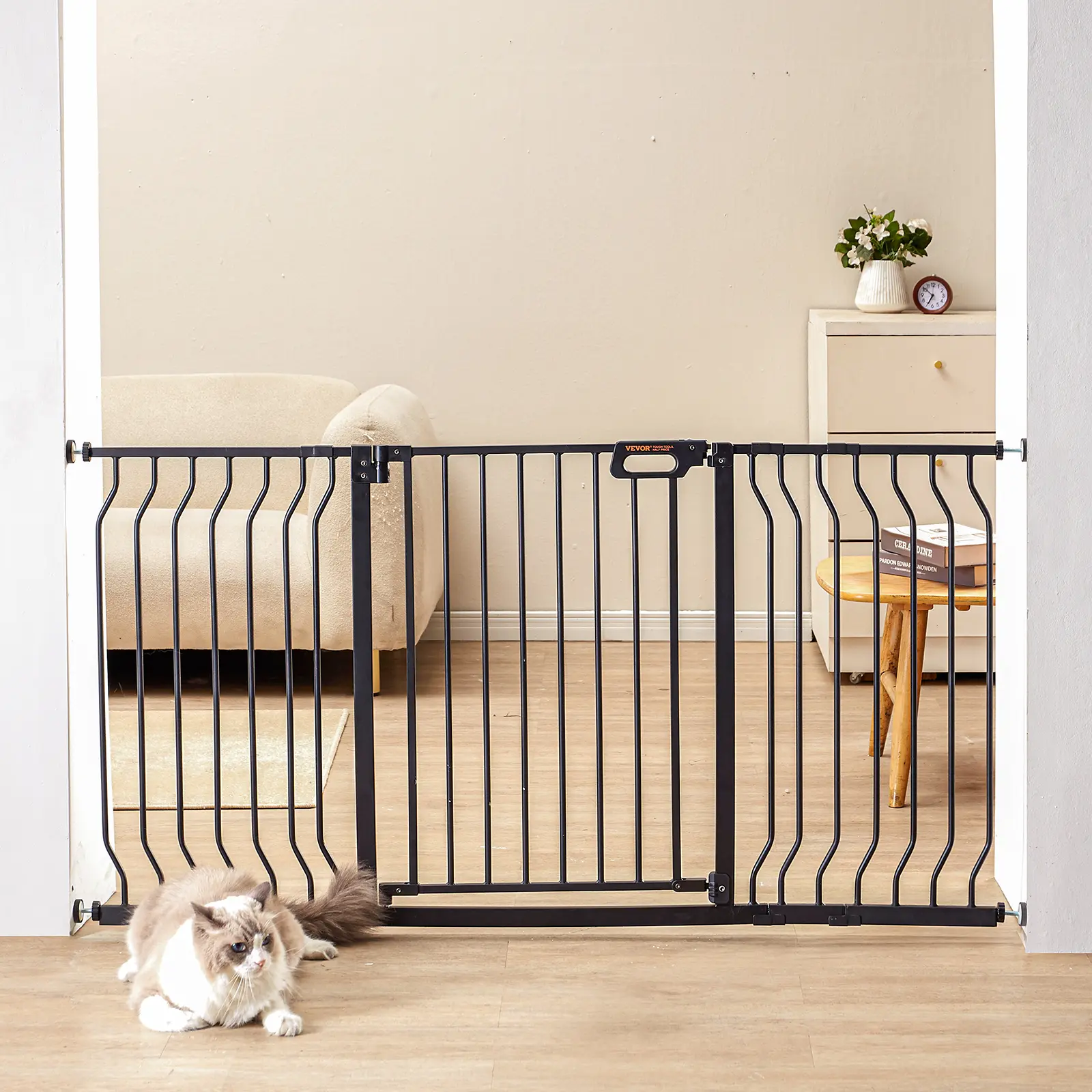 VEVOR kid Gate, 29.5"-55.8" Extra Wide, 30" High, Dog Gate for Stairs Doorways and House, Easy Step Walk Thru Auto Close Child Gate Pet Security Gate with Pressure Mount Kit and Wall Mount Kit, Black