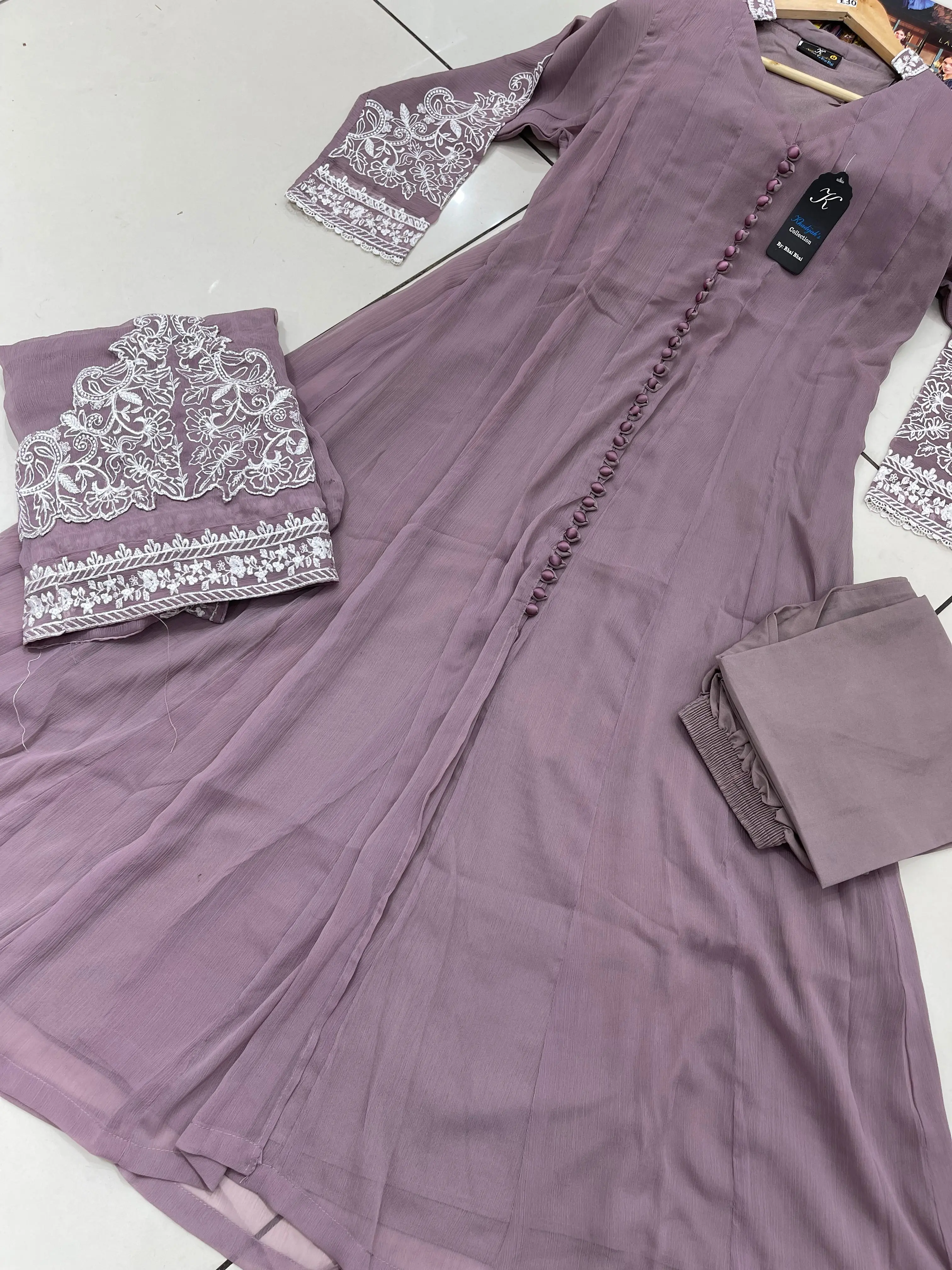 KHADIJAH’S | Embroidered Chiffon Ready To Wear | KJ086 (Purple)