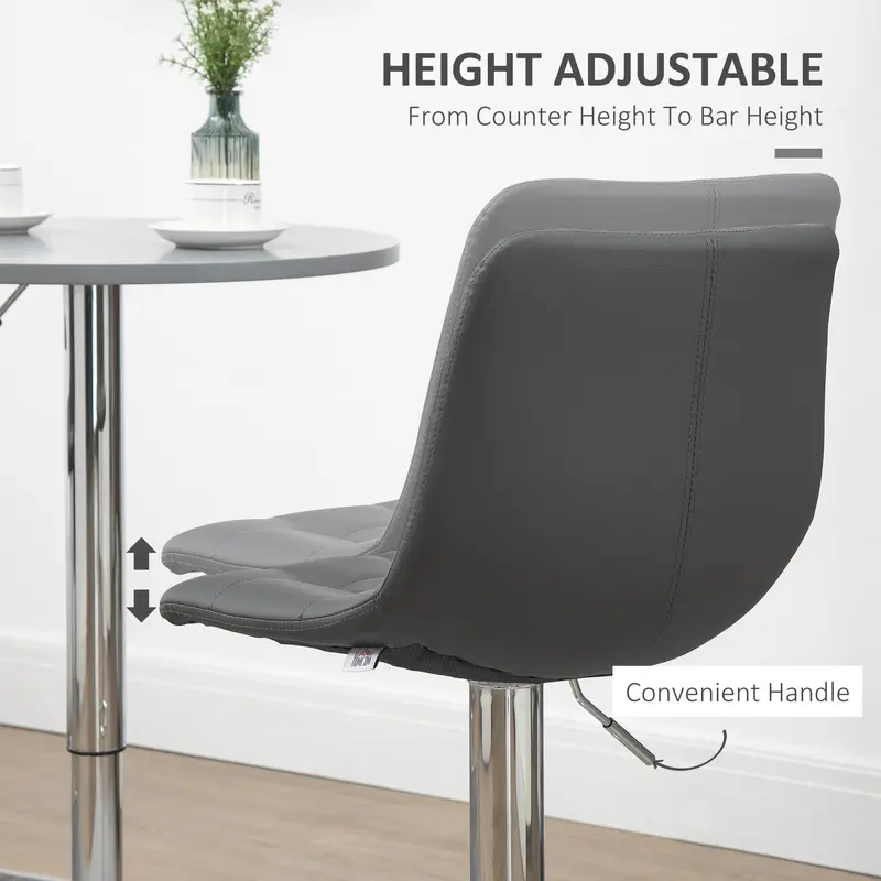 HOMCOM Adjustable Bar Stools Set of 2, Swivel PU Leather Upholstered Barstools with Tufted Seat and Back, Breakfast Bar Chairs for Kitchen Counter, Grey 4