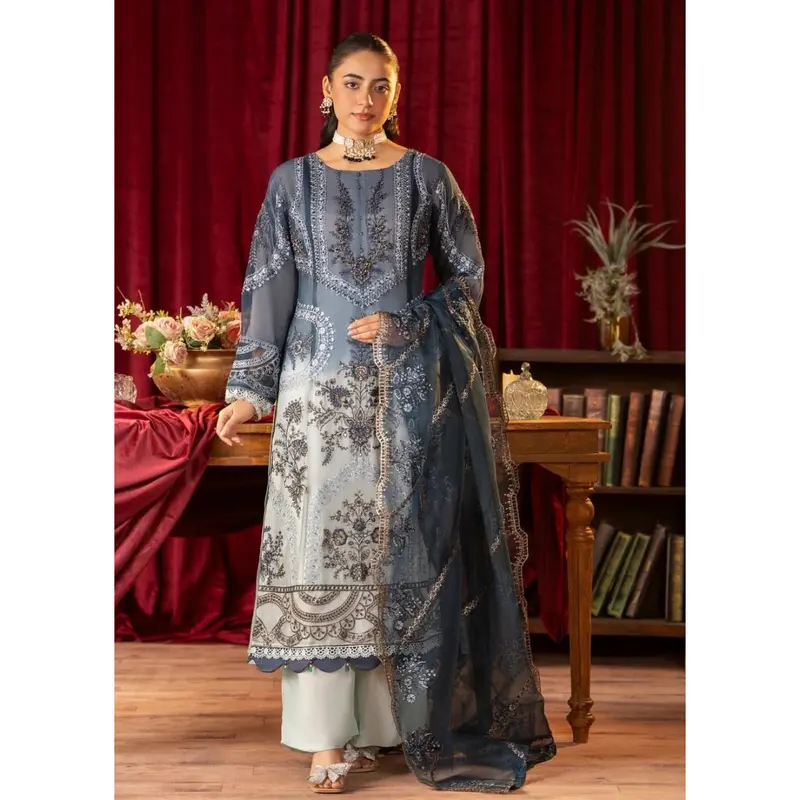 SIMRANS ‘Maria B Inspired’ | Embroidered Chiffon Readymade | SM743 (Blue-Grey) 0