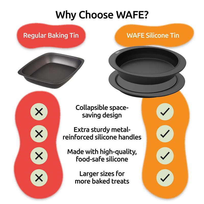 2 Pack WAFE Collapsible BakeMate Round Cake Loaf Bakeware Tin Silicone Desserts 9