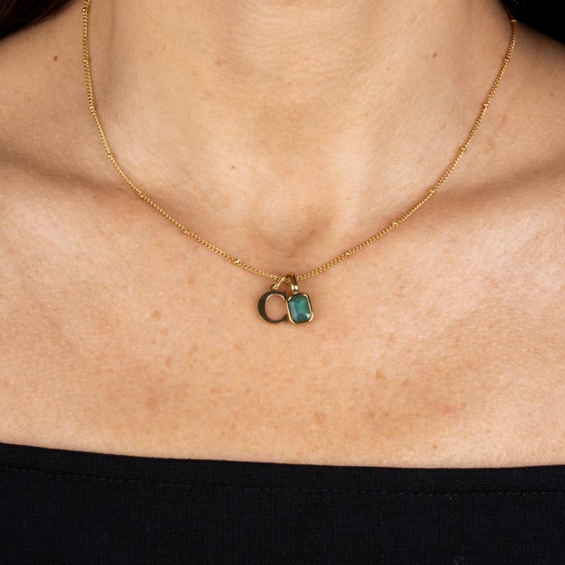 *Special Offer* Create Your Own Waterproof Birthstone & Initial Necklace or Stretch Bracelet - 18k Gold Plated Stainless Steel 7