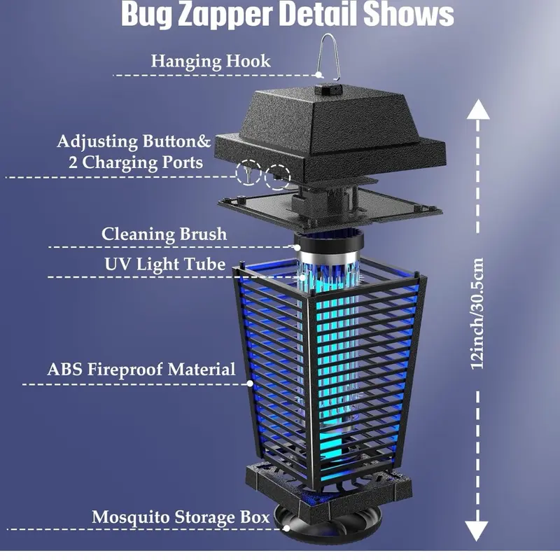 PALONE Solar Fly Killer 4500V Fly Zapper Two Charging Modes of Solar & Type-C Electric Bug Zapper with Fireproof ABS Material for Garden Outdoor and Indoor Electric Insect Killer for Mosquitoes 3