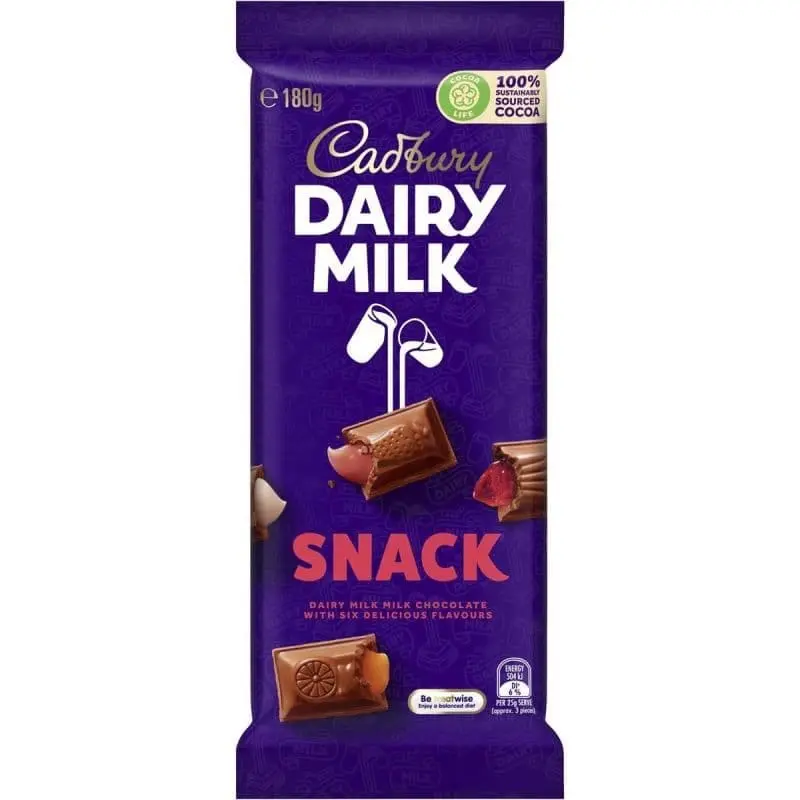 Cadbury Dairy Milk Snack Bar - 180g - Australian Import - Chocolate Dessert