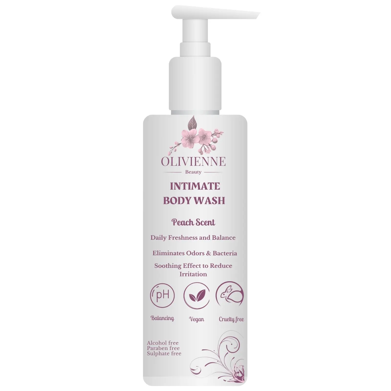 Olivienne Beauty Intimate Gel Wash | Plant-Based | pH-Balanced | Feminine Care | 160ml | Peach Scent | Daily Gentle Gel | Hydrating Sensitive Soothing Gel