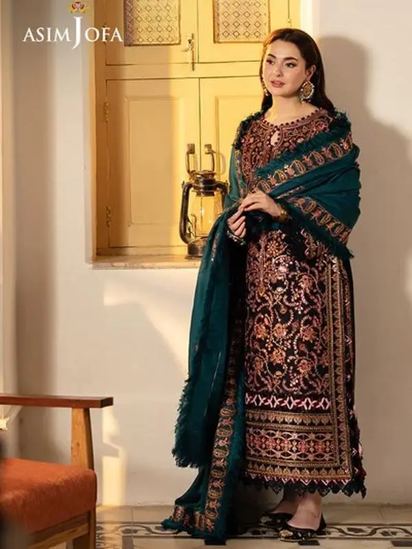 Asimjofa Pashmina stitched pakistni Black dress womenwear Embroidered Casual Comfort