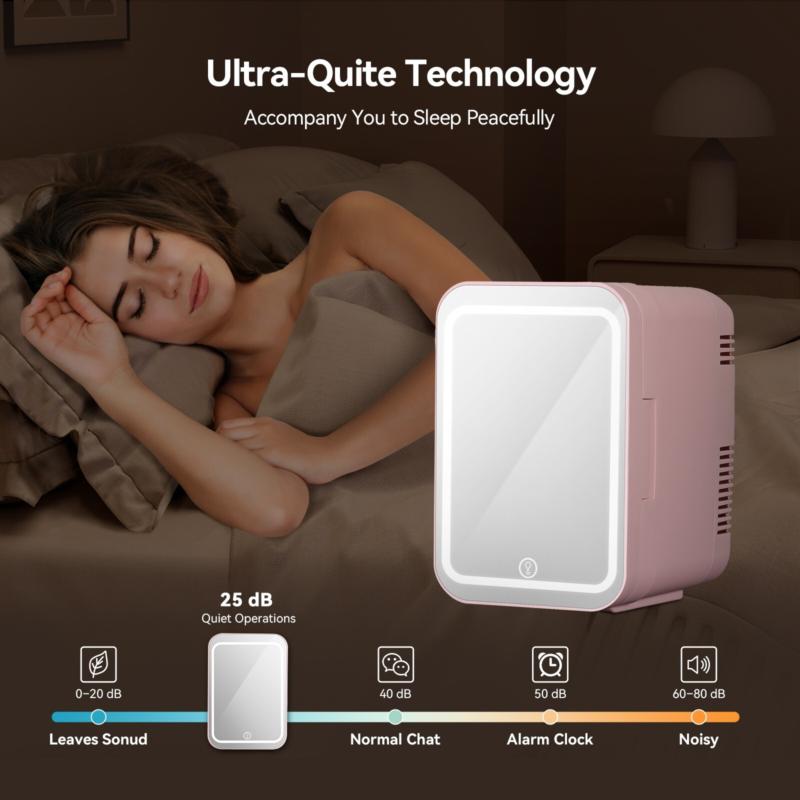 4L Mini Fridge with LED Mirror Portable Cooler Warmer Table Top Bedroom Makeup 8