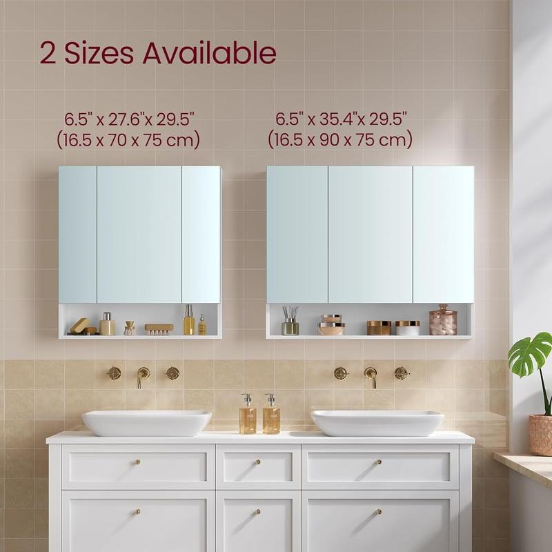 VASAGLE Bathroom Mirror Cabinet, Bathroom Cabinet with Mirror, Wall Mirror Cabinet, Open Compartment, Adjustable Shelves 1